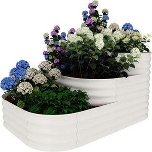 Galvanized Steel Raised Garden Bed Kit, 3-Size Convertible Oval Planter, Safe Edges, Tool-Free Assembly, Outdoor Use, Beige - 1 of 4