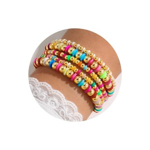 Turandoss Gold Beaded Bracelets for Girls Women, 18K Gold Bead Bracelet Stack for Kids, Colorful Layered Pearl Bracelet Set, Christmas Gifts for Girls - 1 of 4