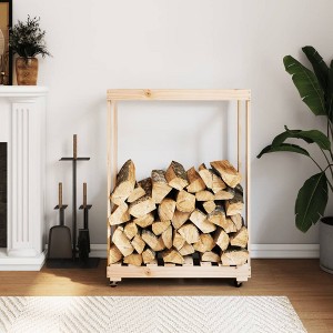 vidaXL Log Holder with Wheels 30.1 in.x15.7 in.x42.5 in. Solid Wood Pine - 1 of 4