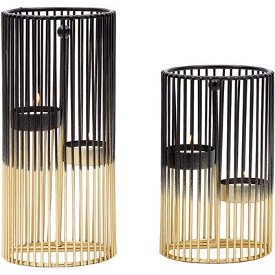 Juvale 2 Piece Metal Candle Holder Set, Gold and Black Modern Table Decor