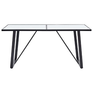 vidaXL Tempered Glass Dining Table with Marble Pattern and Powder-Coated Metal Frame, White and Black, Modern Design, 63"x31.5"x29.5" - 1 of 4