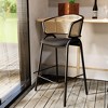 LeisureMod Ervilla Wicker Bar Stool with Fabric Seat and Black Steel Frame Black Leather Set of 2 - 2 of 4