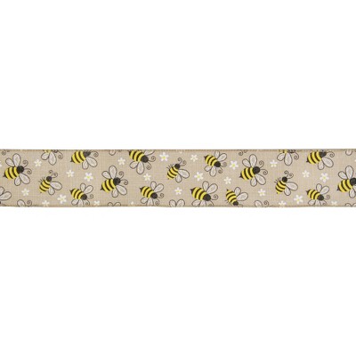 Northlight Natural Burlap Bumblebee Design Wired Spring Craft Ribbon 2.5" x 10 Yards