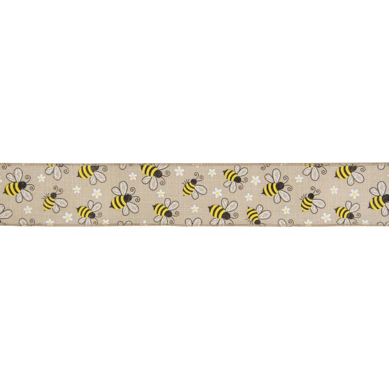 Northlight Natural Burlap Bumblebee Design Wired Spring Craft Ribbon 2.5" x 10 Yards, 1 of 4