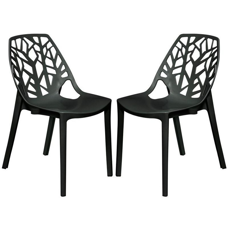 LeisureMod Cornelia Modern Plastic Dining Chair with Cut-Out Tree Design, Set of 2, 2 of 10