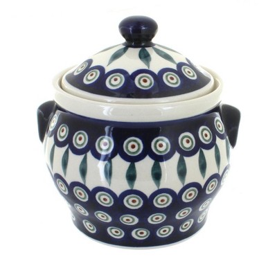 Blue Rose Polish Pottery Peacock Medium Canister