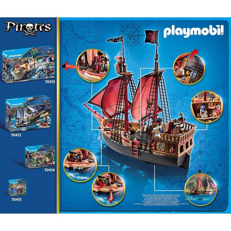 Playmobil Playmobil Pirates 70411 Skull Pirate Ship 132 Piece Set, 3 of 5