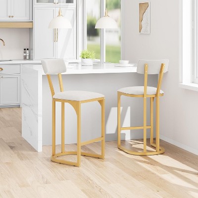 Bar Stools Set of 2 - Ergonomic T-Back Counter Height Stools with Velvet Upholstery glod