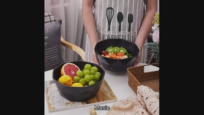 Set of 2 Black Geometric Ceramic Serving Bowls