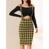 Allegra K Women's Plaid Shiny High Waist Pencil Midi Suspender Skirt - 2 of 4