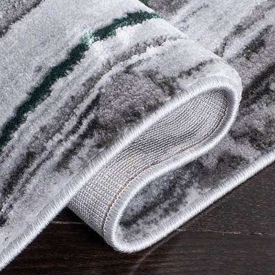 Grey and Green Abstract Hand-knotted Synthetic Area Rug