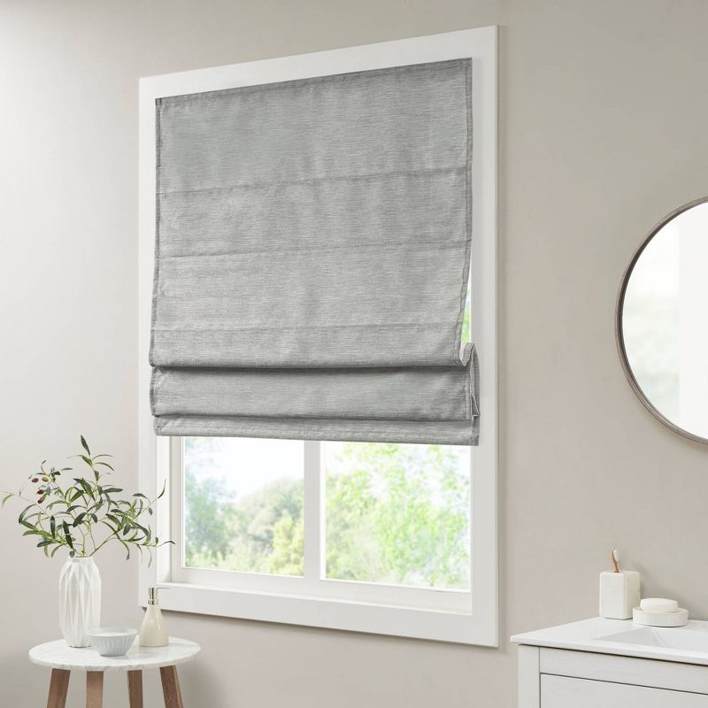 Aberdeen Printed Faux Silk Room Darkening Cordless Roman Blinds and Shade Gray, 3 of 11