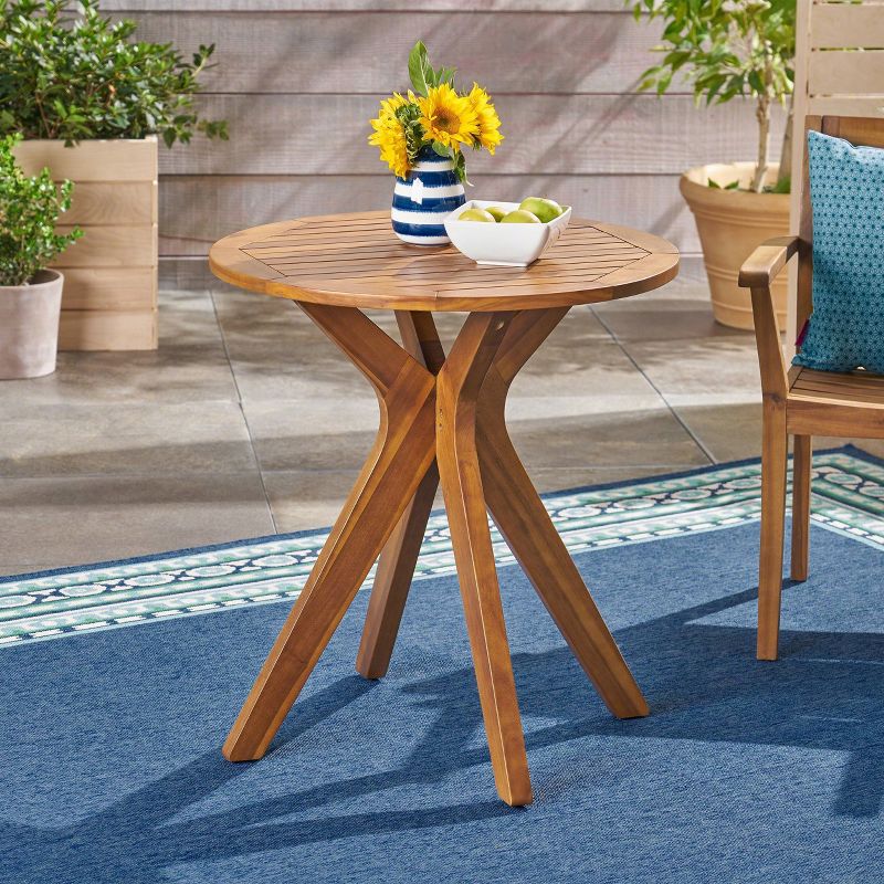 Stamford Round Acacia Wood Bistro Table with X Legs - Teak - Christopher Knight Home, 3 of 7