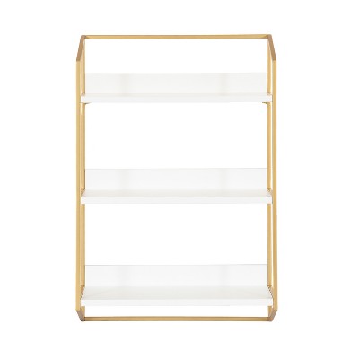 Elegant White and Gold 3-Tier Floating Wooden Wall Shelf