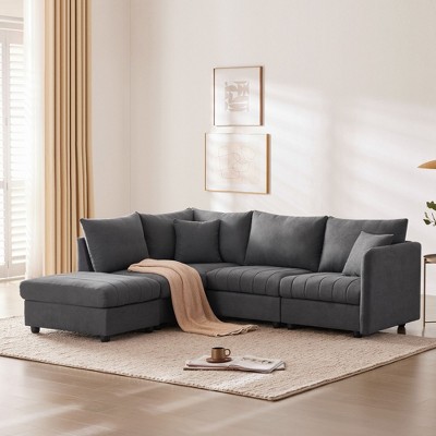 NicBex Couches for Living Room 89" Modern Sectional Sofa L-shaped Luxury Chenille Upholstered Sofa Couch with Convertible Ottoman, Dark Gray