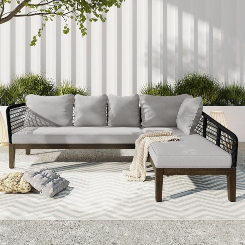 Carrie 2 piece Rope Waved Patio Sectional Sofa Acacia Wood Frame Outdoor Sofa For 5 person Gray Maison Boucle Target