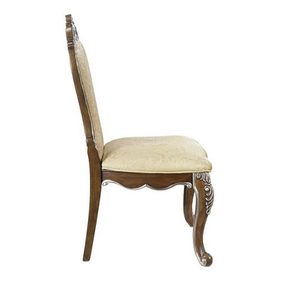 Antique Oak and Gray Chenille Upholstered Side Chair with Nailhead Trim