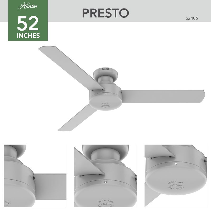 52" Presto Low Profile Ceiling Fan and Wall Control - Hunter Fan, 3 of 13