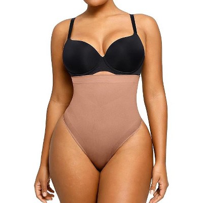 SHAPELLX Shapewear Tummy Control Seamless High Waisted Body Shaper Waist Slimming Thong Underwear Girdle Tummy Slimmer—Brown 38