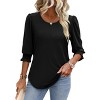 Women's Dressy Casual 3/4 Sleeve Blouse Smocked Cuff Tops Soft Breathable Business Casual Shirt Round Neck Stretch Fit Top - 2 of 4
