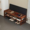 Hrinhom 39.4"W Upholstered Wooden Shoe Stool,2-Layer Shoe Rack Entrance Bench with Storage Boxes - 4 of 4