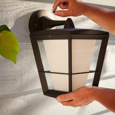 Black Metal and Glass Outdoor Smart Wall Lantern with LED