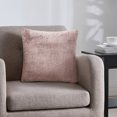 18"x18" Home Clara Tip Dye Faux Fur Square Throw Pillow Misty Rose - VCNY: Decorative Cushion for Sofa, Bed, Indoor Use