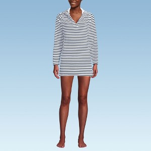 Lands' End Women's Cotton Jersey Long Sleeve Hooded Swim Cover-up Dress - 1 of 4