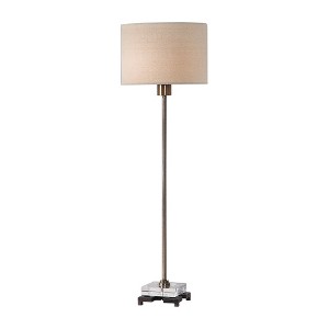 Uttermost Danyon Table Lamp – Antique Brass Iron Base, Thick Crystal Block, 33” Height, Beige Linen Shade - 1 of 4