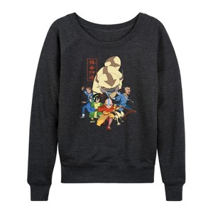 Women's - Avatar: The Last Airbender - Aang Group Lightweight French Terry Wide Neck Long Sleeve Shirt - 1 of 4