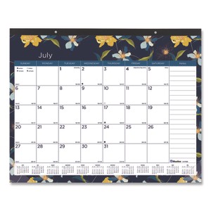 Academic 18-Month Desk Pad Calendar, Floral Artwork, 22 x 17, White/Multicolor Sheets, Black Headband, July 2025 to Dec 2026 - 1 of 4
