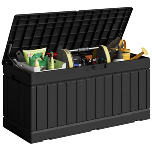 78 Gallon Lockable Deck Box - Waterproof Outdoor Patio Storage Container for Furniture, Cushions, Tools - Black - 1 of 4