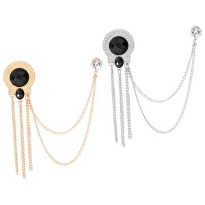 Unique Bargains Hanging Fashion Crystal Lapel Suit Round Gem Tassel Chain Brooch Pins 2 Pcs - 1 of 4