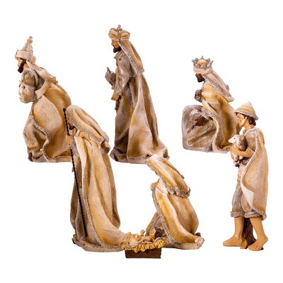 3-11.25 Inch Gold and White Resin Nativity Set, 7 Piece