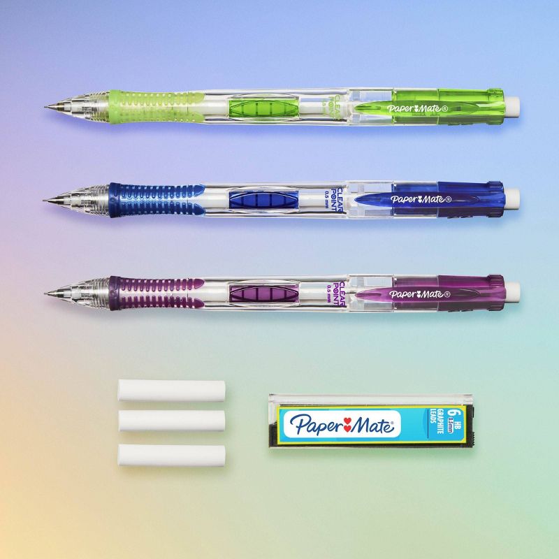 Paper Mate Clear Point 3pk #2 Mechanical Pencils with Eraser &#38; Refill 0.5mm Green/Blue/Purple, 3 of 11