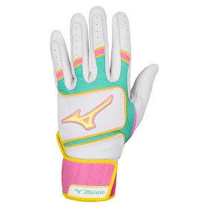 Mizuno Pro Select Youth Baseball Batting Glove, Small, White-Teal