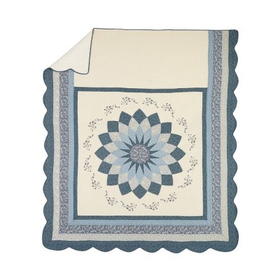 Charlotte Blue and White Cotton Reversible Full Bedspread