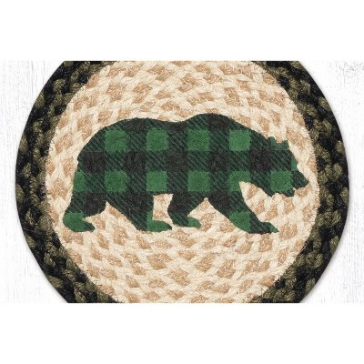 Earth Rugs Green Plaid Bear Printed Round Jute Trivet - Thumbnail 2
