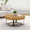 Modern Round Coffee Table, Farmhouse Wooden Carving Pattern Coffee Table, Rustic Side Table With Metal Legs, Center Table For Living Room Office - 2 of 4