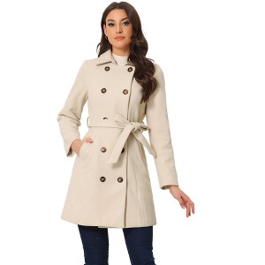INSPIRE CHIC Women's Winter Peter Pan Collar Double Breasted Slant Pocket Button Down Belted Pea Coats - 1 of 4
