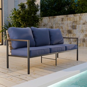 EAGLE PEAK Sunset Dune Collection Modern Outdoor Furniture Sofa, 3-Seat Wicker Patio Couch with Cushions - 1 of 4