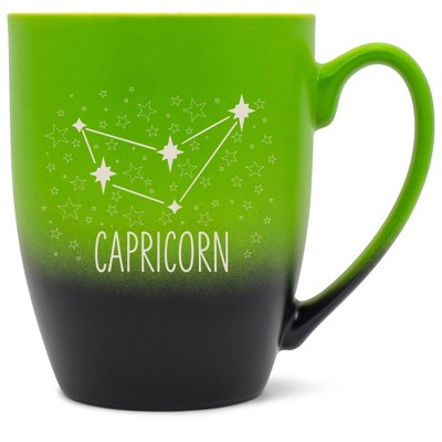 100 North Zodiac Design 10 Ounce Green and Black Two Toned Ombre, Comfortably Fits Your Hands, Ceramic Tea Coffee Cup Mug, Capricorn