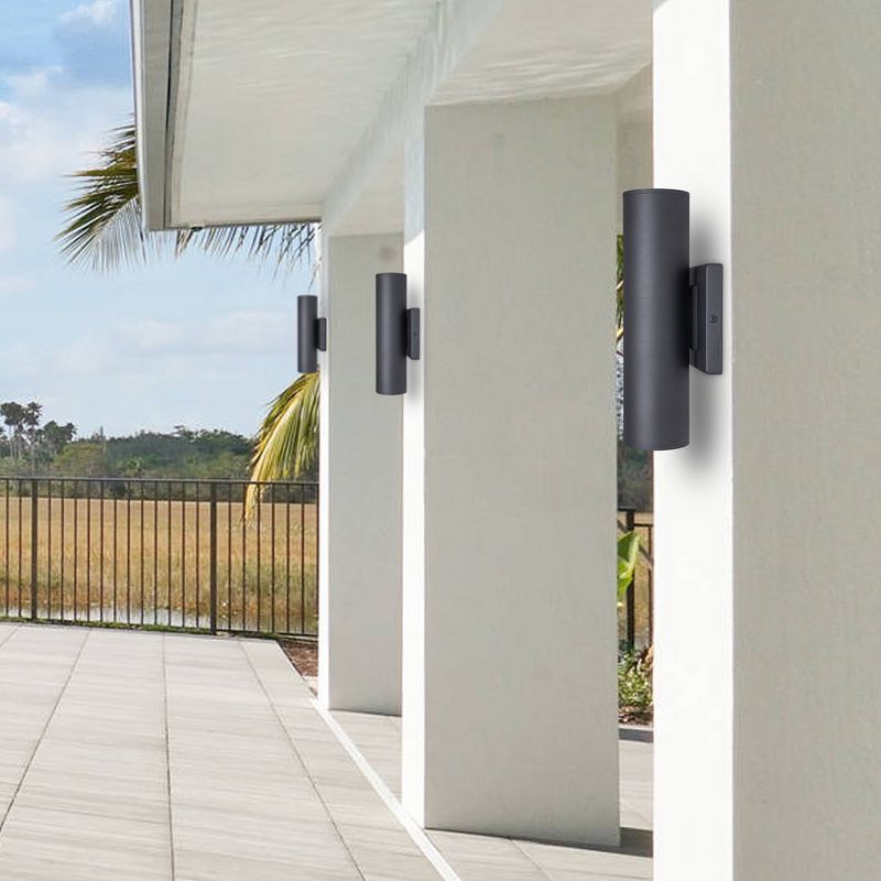 C Cattleya 2-Light Black Aluminum Cylinder LED Outdoor Wall Lantern Sconce, 5 of 7