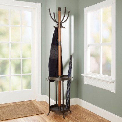 wooden coat rack with umbrella stand