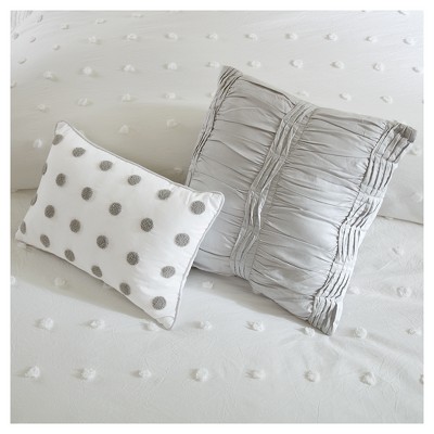 Off-White Cotton Jacquard Full/Queen Duvet Cover Set with Decorative Pillows