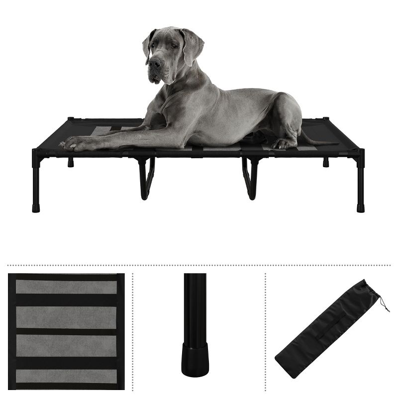 Elevated Dog Bed - 48x36-Inch Portable Pet Bed with Non-Slip Feet - Indoor/Outdoor Dog Cot or Puppy Bed for Pets up to 110lbs by PETMAKER (Black), 3 of 11