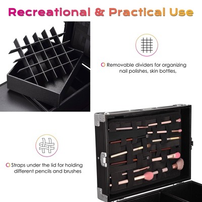 Black Aluminum Rolling Makeup Train Case with Expandable Table
