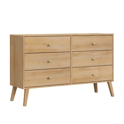 Prepac Milo 6 Drawer Bedroom Dresser Natural Oak