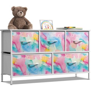 Sorbus 5 Drawers Dresser- Storage Unit with Steel Frame, Wood Top, Fabric Bins - for Bedroom, Closet, Office and more - 1 of 4