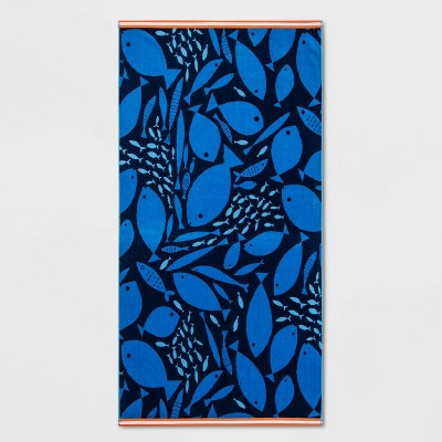 XL Jacquard Fish Beach Towel Navy - Sun Squad&#8482;_2